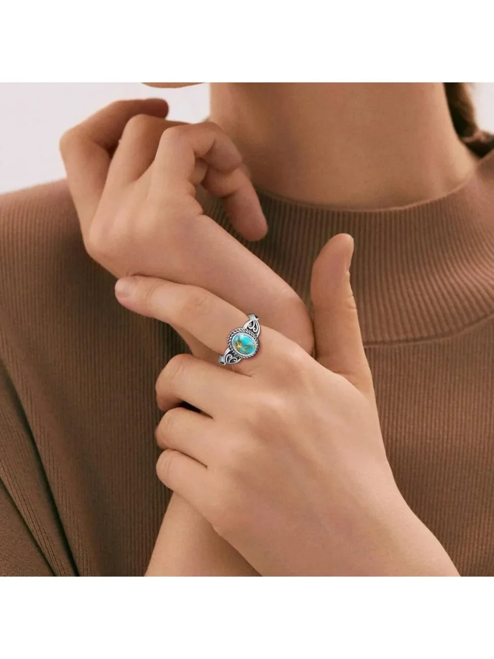 Women's Teal Turquoise 925 Sterling Silver Oval Adjustable Natural Stone Ring